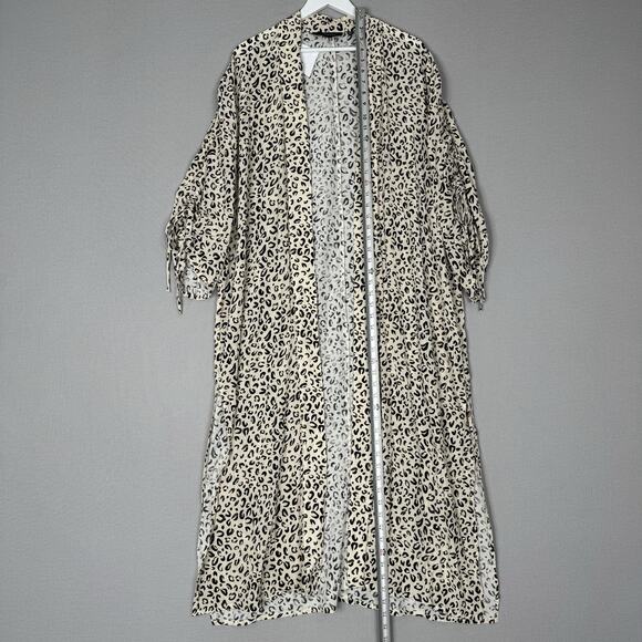 11 Honore Womens Top 2 Beige Cheetah Animal Print Long Duster Cardigan Resort - Picture 4 of 13
